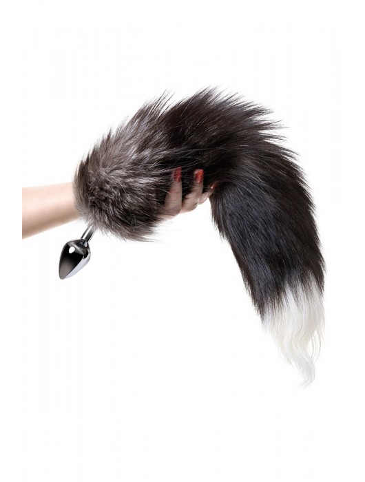Серебристая металлическая анальная втулка с хвостом чернобурой лисы - размер S - ToyFa - купить с доставкой в Шахтах