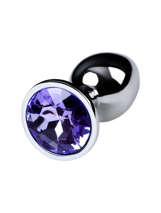 Серебристая конусовидная анальная пробка с фиолетовым кристаллом - 7 см. - ToyFa - купить с доставкой в Шахтах