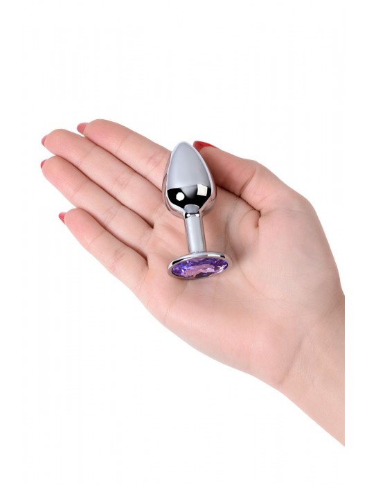Серебристая конусовидная анальная пробка с фиолетовым кристаллом - 7 см. - ToyFa - купить с доставкой в Шахтах
