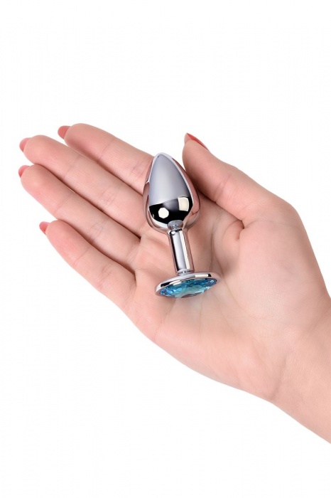 Серебристая конусовидная анальная пробка с голубым кристаллом - 7 см. - ToyFa - купить с доставкой в Шахтах