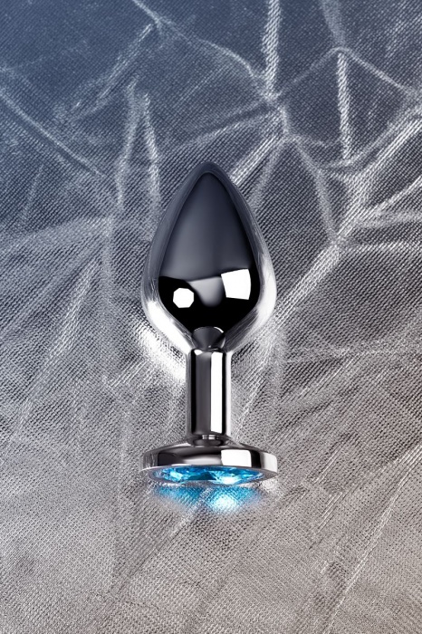 Серебристая конусовидная анальная пробка с голубым кристаллом - 8 см. - ToyFa - купить с доставкой в Шахтах
