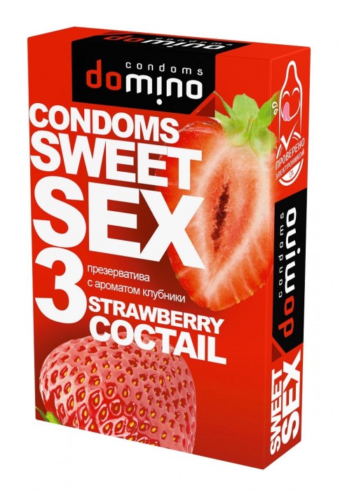 Презервативы для орального секса DOMINO Sweet Sex с ароматом клубничного коктейля  - 3 шт. - Domino - купить с доставкой в Шахтах