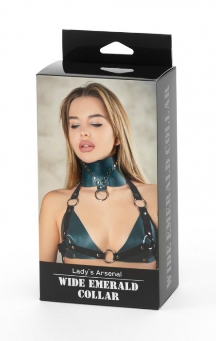 Изумрудный широкий ошейник Ladys Arsenal с заклепками - БДСМ Арсенал - купить с доставкой в Шахтах