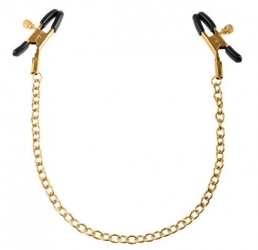Чёрные с золотом зажимы на соски Gold Chain Nipple Clamps - Pipedream - купить с доставкой в Шахтах