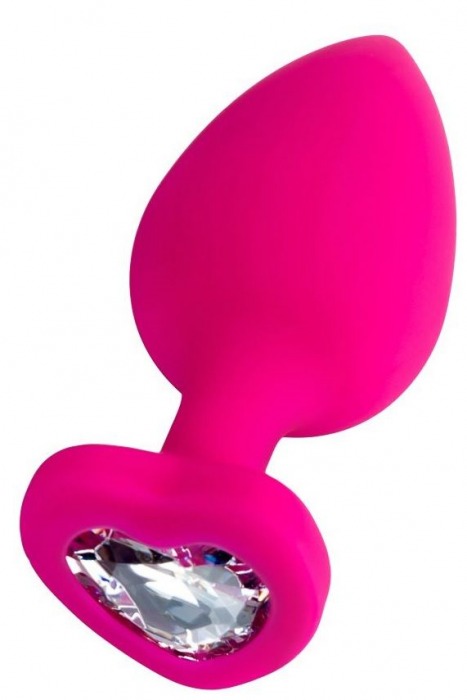 Розовая анальная втулка Diamond Heart с прозрачным кристаллом - 9,5 см. - ToyFa - купить с доставкой в Шахтах