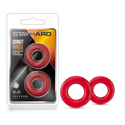 Набор из 2 красных эрекционных колец Stay Hard Donut Rings - Blush Novelties - в Шахтах купить с доставкой