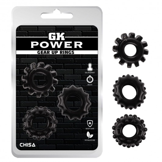 Набор из 3 черных эрекционных колец Gear Up Rings - Chisa - в Шахтах купить с доставкой