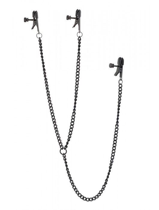 Черные зажимы на соски и клитор на цепочке DELUXE NIPPLE   CLIT CLAMPS - Dream Toys - купить с доставкой в Шахтах