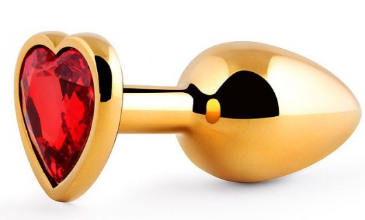 Золотистая анальная пробка с красным стразом-сердечком - 8 см. - Anal Jewelry Plug - купить с доставкой в Шахтах