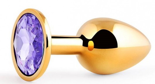 Золотистая анальная пробка с фиолетовым стразом - 7,2 см. - Anal Jewelry Plug - купить с доставкой в Шахтах