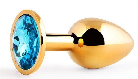 Золотистая анальная пробка с голубым стразом - 7,2 см. - Anal Jewelry Plug - купить с доставкой в Шахтах