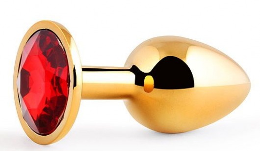Золотистая анальная пробка с красным стразом - 7,2 см. - Anal Jewelry Plug - купить с доставкой в Шахтах