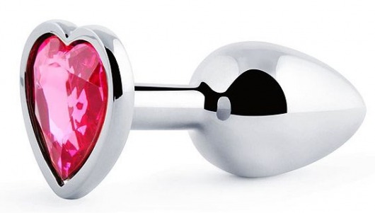 Серебристая анальная пробка с розовым кристаллом-сердечком - 7 см. - Anal Jewelry Plug - купить с доставкой в Шахтах