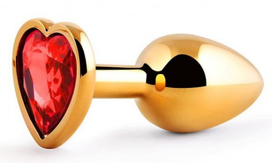 Золотистая анальная пробка с красным стразом-сердечком - 7 см. - Anal Jewelry Plug - купить с доставкой в Шахтах