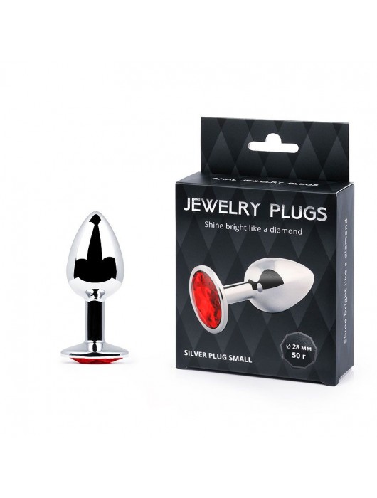 Серебристая анальная пробка с красным стразом - 7,2 см. - Anal Jewelry Plug - купить с доставкой в Шахтах