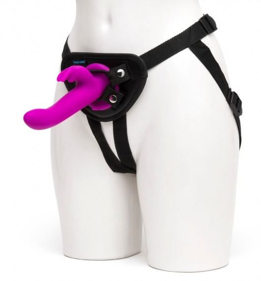 Лиловый страпон Rechargeable Vibrating Strap-On Harness Set - 17,6 см. - Happy Rabbit - купить с доставкой в Шахтах