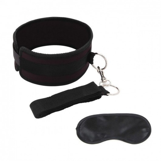 Черный ошейник с длинным поводком Collar and Leash Set - Lux Fetish - купить с доставкой в Шахтах