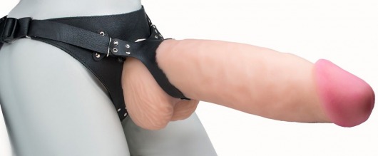 Телесный реалистичный фаллоимитатор на черных трусиках Real Big Strap-On - 34,5 см. - LOVETOY (А-Полимер) - купить с доставкой в Шахтах