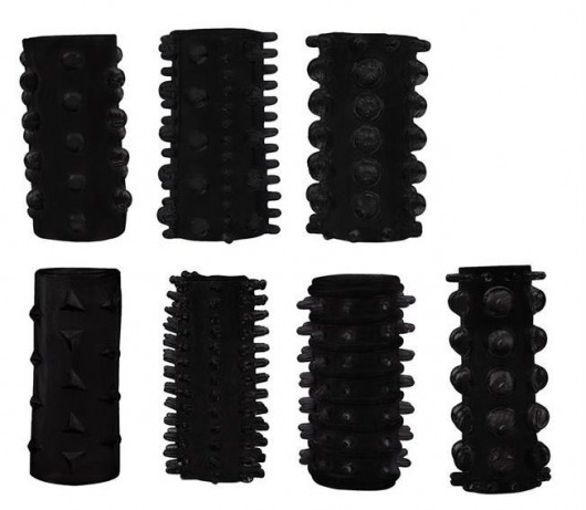 Набор из 7 черных насадок PENIS SLEEVES SET - Dream Toys - в Шахтах купить с доставкой