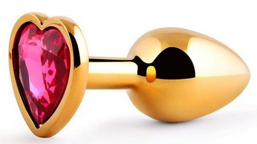 Золотистая анальная пробка с малиновым кристаллом-сердечком - 7 см. - Anal Jewelry Plug - купить с доставкой в Шахтах
