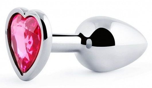 Серебристая анальная пробка с малиновым кристаллом-сердечком - 7 см. - Anal Jewelry Plug - купить с доставкой в Шахтах