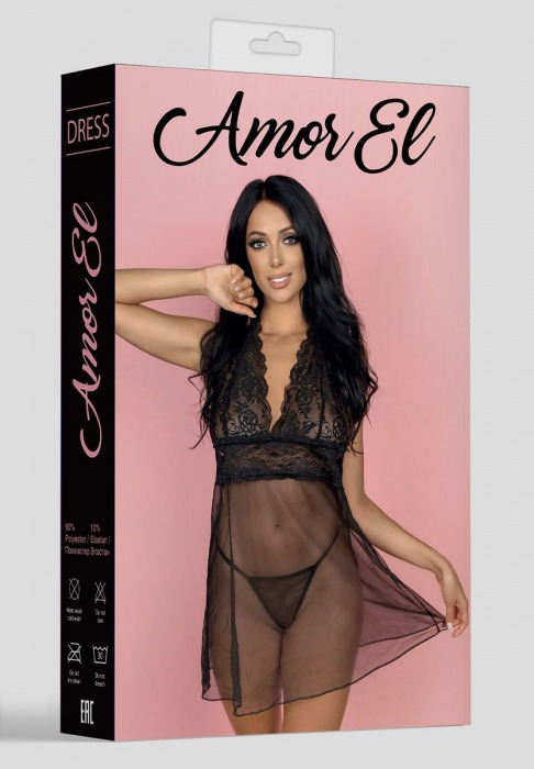 Эротический прозрачный бэби-долл с кружевным верхом - Amor El купить с доставкой