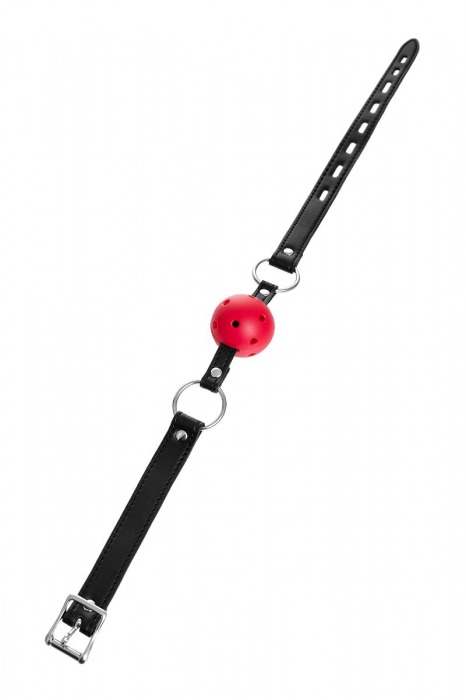 Красный кляп-шар на черных ремешках - ToyFa - купить с доставкой в Шахтах
