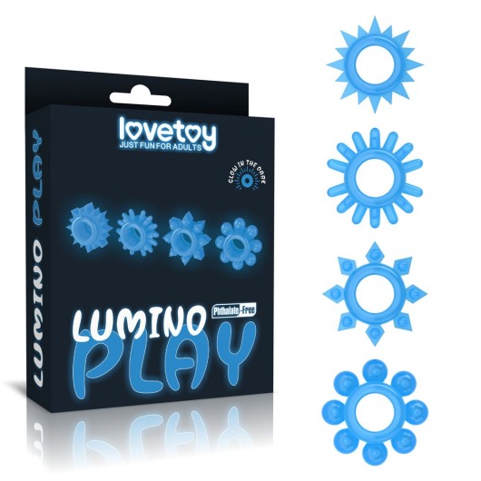 Набор из 4 голубых, светящихся в темноте эрекционных колец Lumino Play - Lovetoy - в Шахтах купить с доставкой