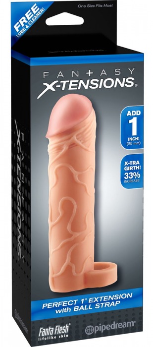 Телесная насадка с кольцом Perfect 1 Extension with Ball Strap - 17 см. - Pipedream - в Шахтах купить с доставкой