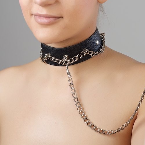 Чёрный ошейник из натуральной кожи - Sitabella - купить с доставкой в Шахтах
