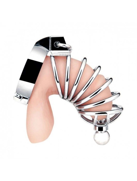 Серебристая клетка для члена Urethral Play Cage - BlueLine - купить с доставкой в Шахтах