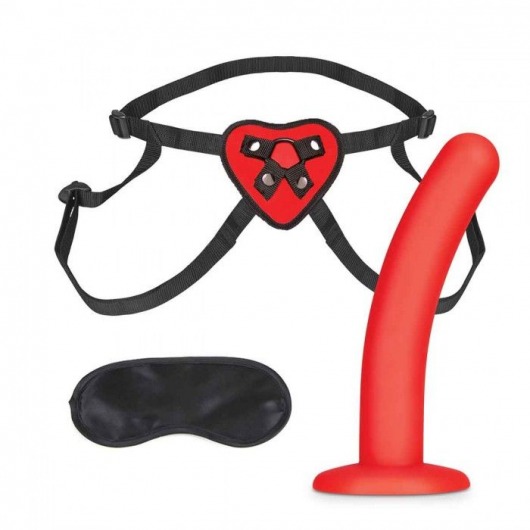 Красный поясной фаллоимитатор Red Heart Strap on Harness   5in Dildo Set - 12,25 см. - Lux Fetish - купить с доставкой в Шахтах