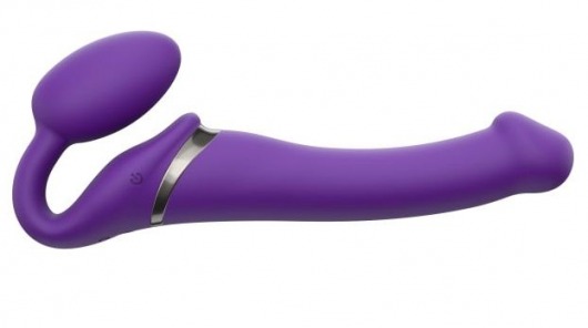Фиолетовый безремневой вибрострапон Vibrating Bendable Strap-On - size L - Strap-on-me - купить с доставкой в Шахтах