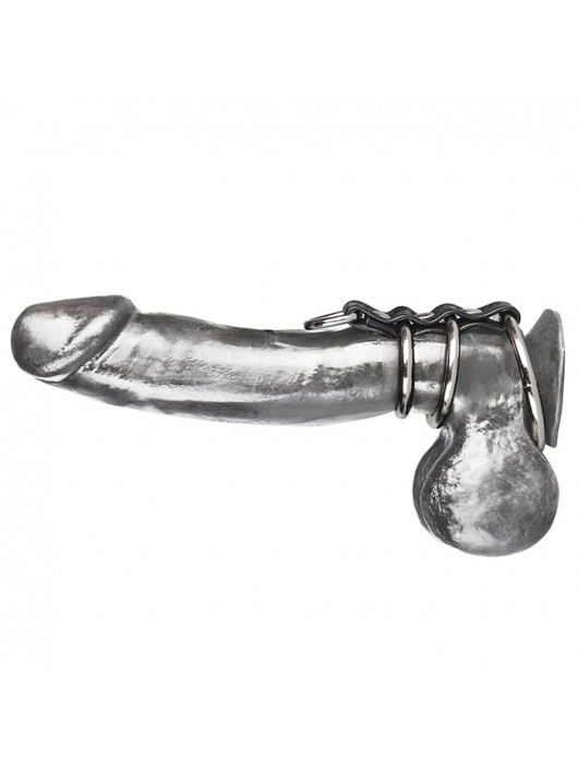 Хомут на пенис из трех металлических колец и кольца для привязи 3 RING GATES OF HELL - BlueLine - купить с доставкой в Шахтах