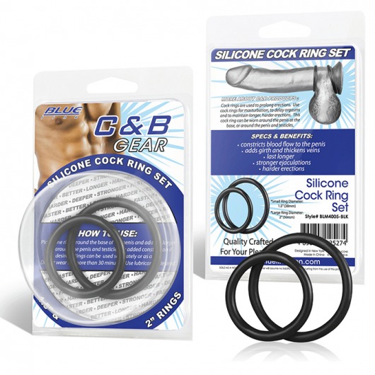 Набор из двух черных силиконовых колец разного диаметра SILICONE COCK RING SET - BlueLine - в Шахтах купить с доставкой