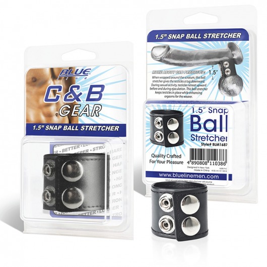 Хомут-утяжка для мошонки из искусственной кожи на клепках SNAP BALL STRETCHER - BlueLine - купить с доставкой в Шахтах