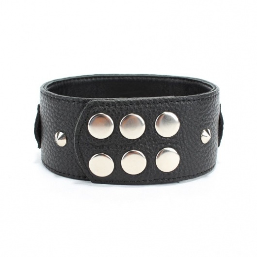 Черный кожаный ошейник с короткими шипами - БДСМ Арсенал - купить с доставкой в Шахтах