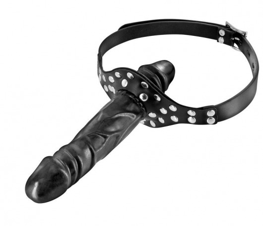Черный кляп-фаллоимитатор Double Penis Gag - Fetish Tentation - купить с доставкой в Шахтах