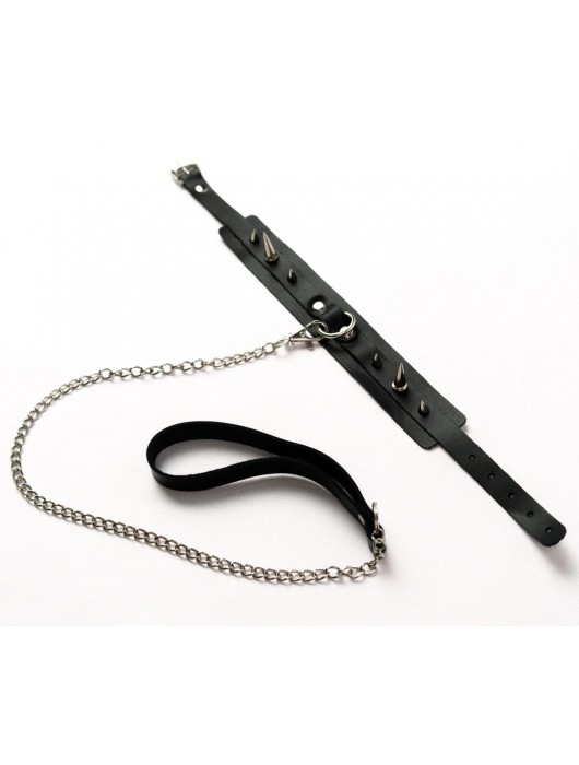 Черный ошейник с шипами и поводком - Crazy Handmade - купить с доставкой в Шахтах