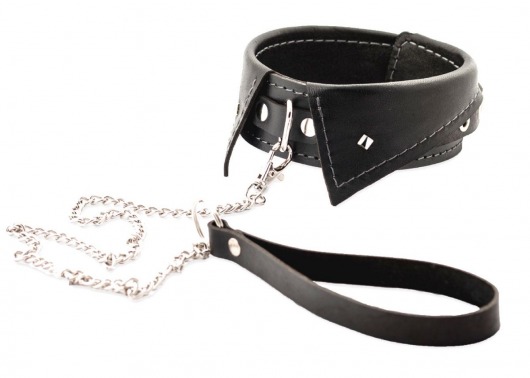 Черный ошейник-воротничок с металлическим поводком - Crazy Handmade - купить с доставкой в Шахтах