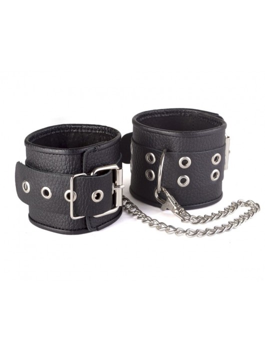 Кожаные черные оковы с широким ремешком, соединенные цепочкой - Sitabella - купить с доставкой в Шахтах