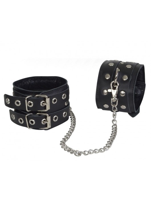 Чёрные кожаные оковы, соединенные цепочкой - Sitabella - купить с доставкой в Шахтах