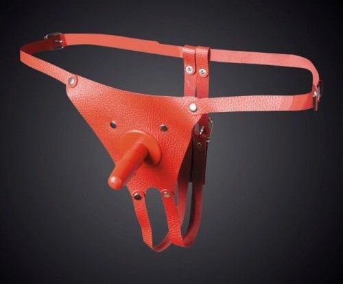 Красные кожаные универсальные трусики со штырьком для насадок - Sitabella - купить с доставкой в Шахтах