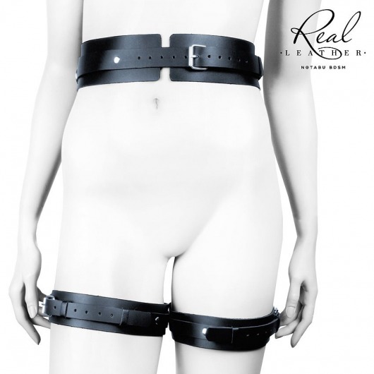 Черный кожаный пояс с гартерами - L-XL - Notabu - купить с доставкой в Шахтах