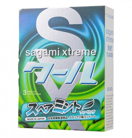 Презервативы Sagami Xtreme Mint с ароматом мяты - 3 шт. - Sagami - купить с доставкой в Шахтах