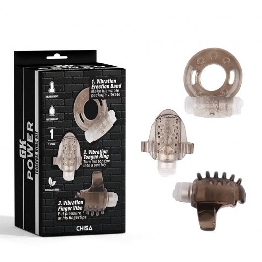Набор из 3 дымчатых эрекционных колец с вибрацией Teasers Ring Kit - Chisa - в Шахтах купить с доставкой