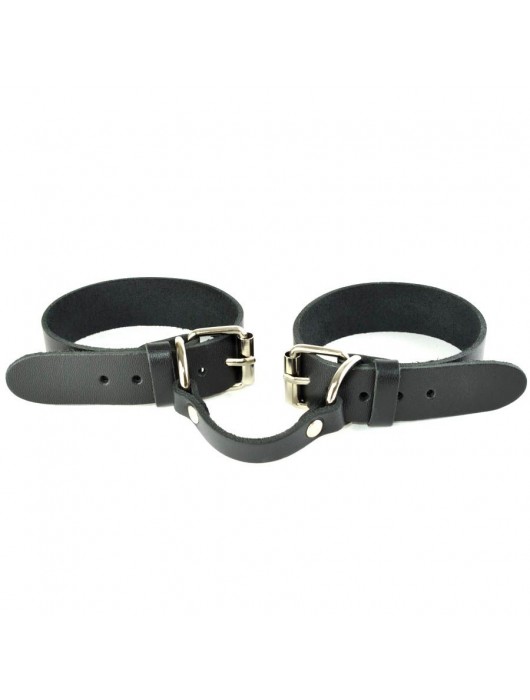 Черные кожаные наручники со съемной красной опушкой - Sitabella - купить с доставкой в Шахтах