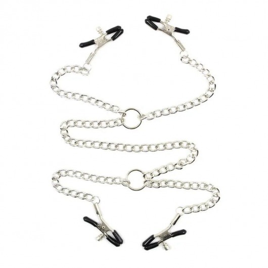 Серебристые зажимы для сосков и половых губ на тонкой цепочке - Notabu - купить с доставкой в Шахтах