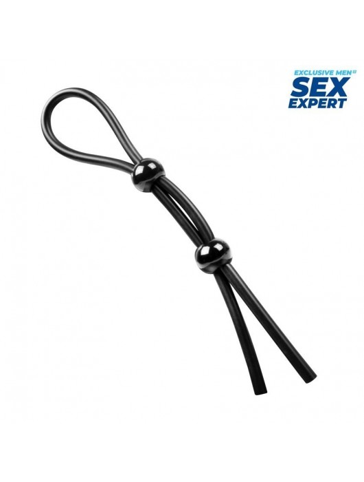 Черное силиконовое лассо с двумя шариками для утяжки - Sex Expert - в Шахтах купить с доставкой