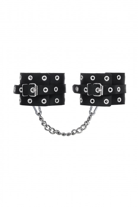 Черные кожаные однослойные оковы с люверсами - Pecado - купить с доставкой в Шахтах